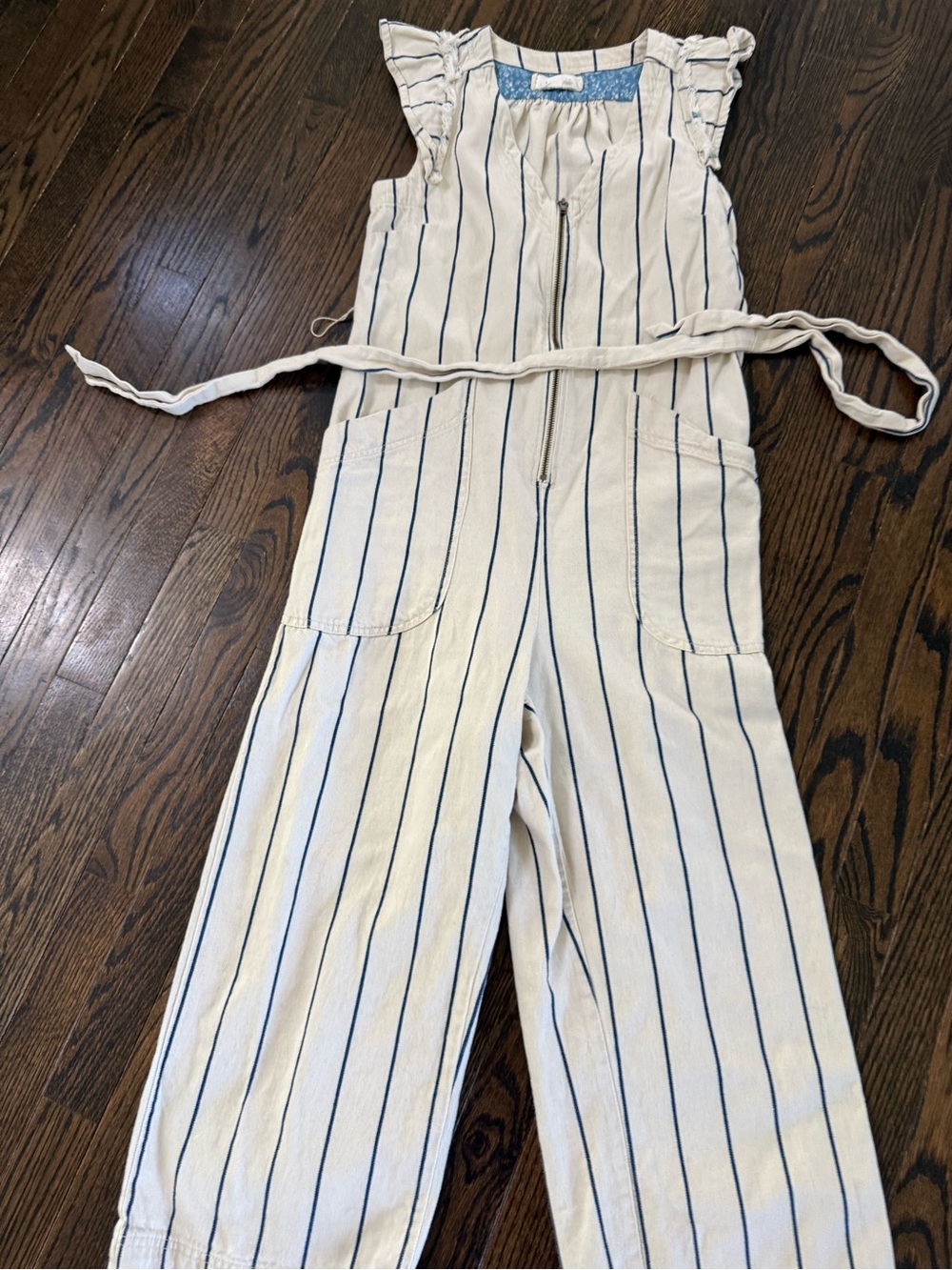 Anthropologie Striped Cream & Blue Sleeveless aJumpsuit